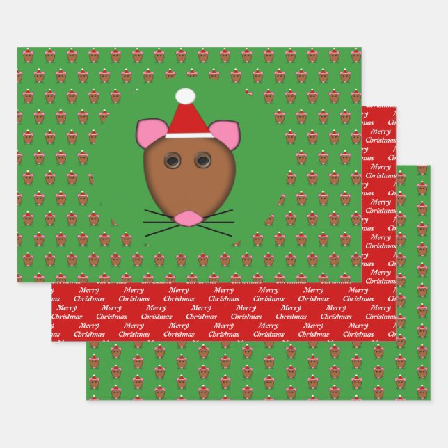 Merry Christmas Mouse Custom Wrapping Paper Sheets (Set)