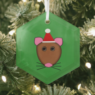 Merry Christmas Mouse Glass Ornament