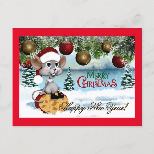 Merry Christmas Mouse Holiday Postcard