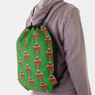 Merry Christmas Mouse Patterned Drawstring Bag