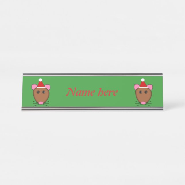 Merry Christmas Mouse Personalized Desk Name Plate (Front)