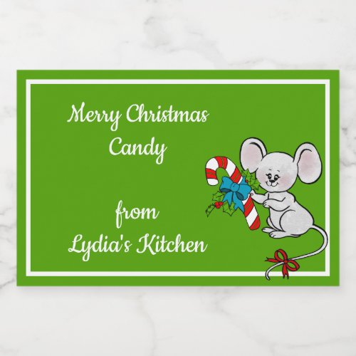 Merry Christmas Mouse with Candy Cane Food Label