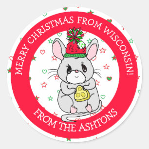Merry Christmas Mouse with Cheese Holiday Classic Round Sticker