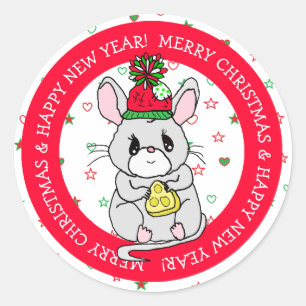 Merry Christmas Mouse with Cheese Holiday Classic Round Sticker