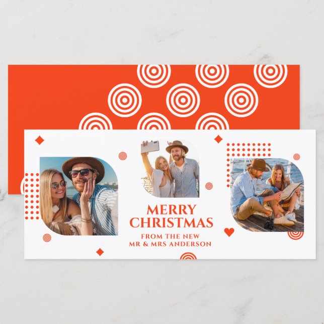 Merry Christmas Mr & Mrs 3 Photo Collage Modern (Front/Back)