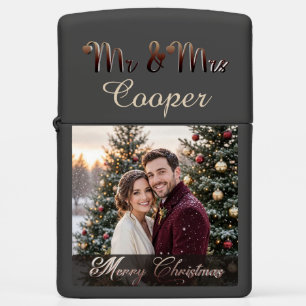 Merry Christmas Mr & Mrs Anniversary Photo Modern Zippo Lighter
