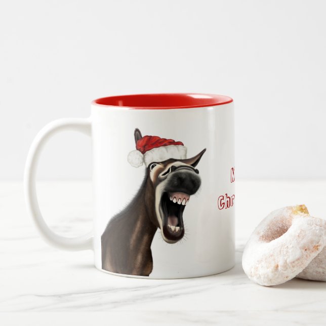 Merry Christmas Mug - Singing Donkey (With Donut)