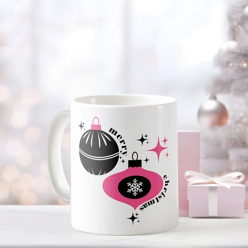 Merry Christmas Mug With Pink And Black Ornaments