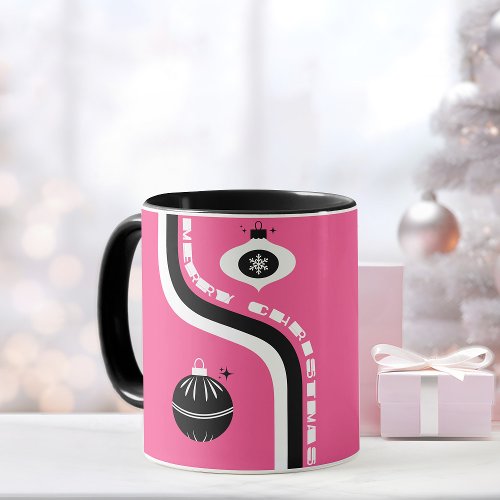 Merry Christmas Mug With Pink And Black Ornaments