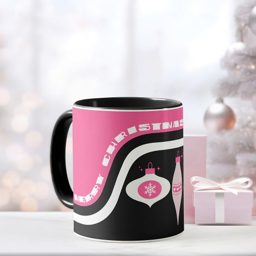 Merry Christmas Mug With Pink And Black Ornaments