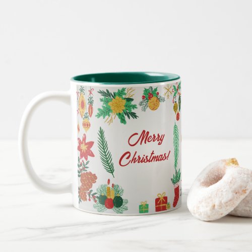 Merry Christmas Mug with Tree and Drawing