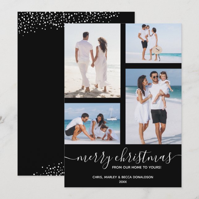 Merry Christmas Multi Photo Black Holiday Card (Front/Back)