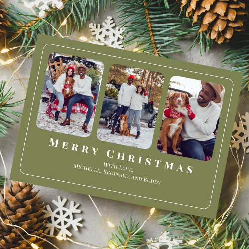 Merry Christmas Multi Photo Botanical Holly Holiday Card