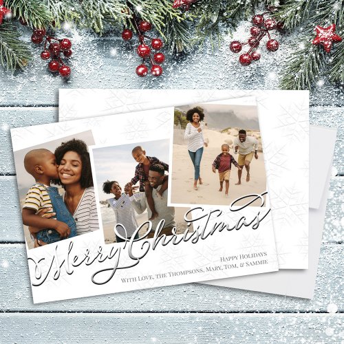Merry Christmas Multi Photo Calligraphy Script  Holiday Card