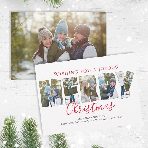 Merry Christmas Multi Photo Collage Typography  Holiday Card