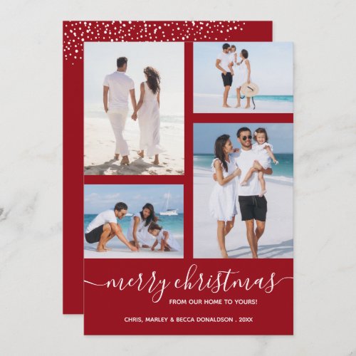Merry Christmas Multi Photo Cranberry Holiday Card