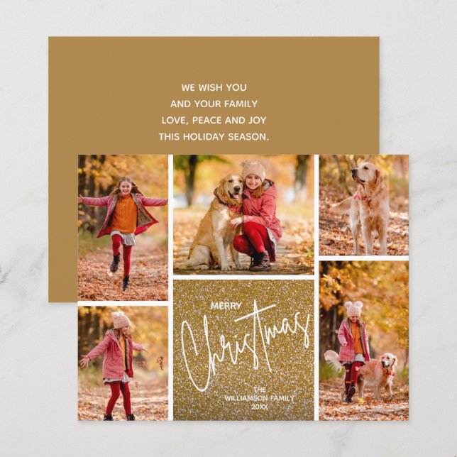 Merry Christmas Multi Photo Gold Budget Cards (Front/Back)