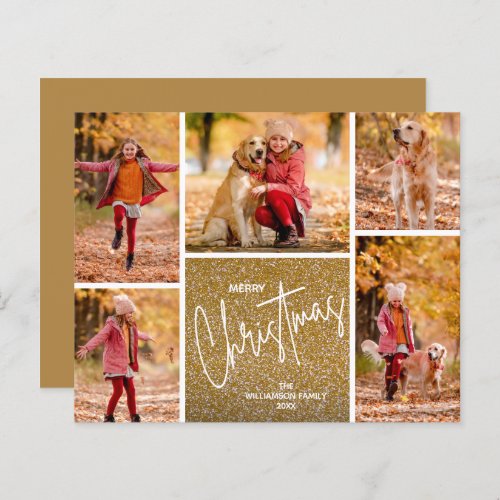 Merry Christmas Multi Photo Gold Budget Cards