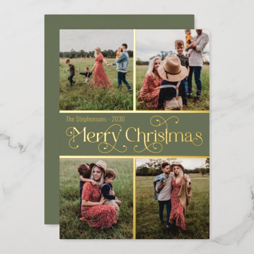 Merry Christmas Multi_photo Gold Foil Holiday Card