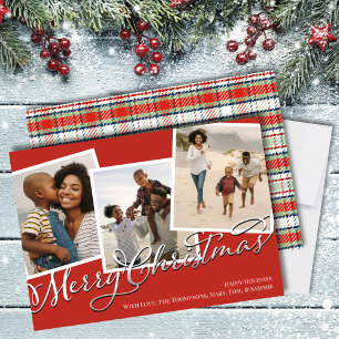 Merry Christmas Multi Photo Red Holiday Plaid
