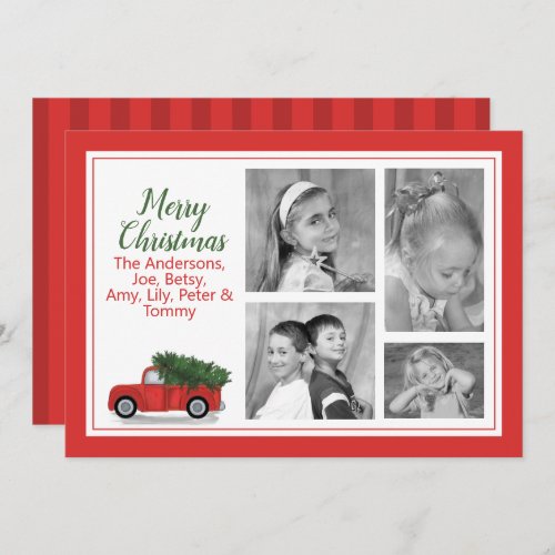 Merry Christmas Multi Photo Rustic Red Truck Holiday Card