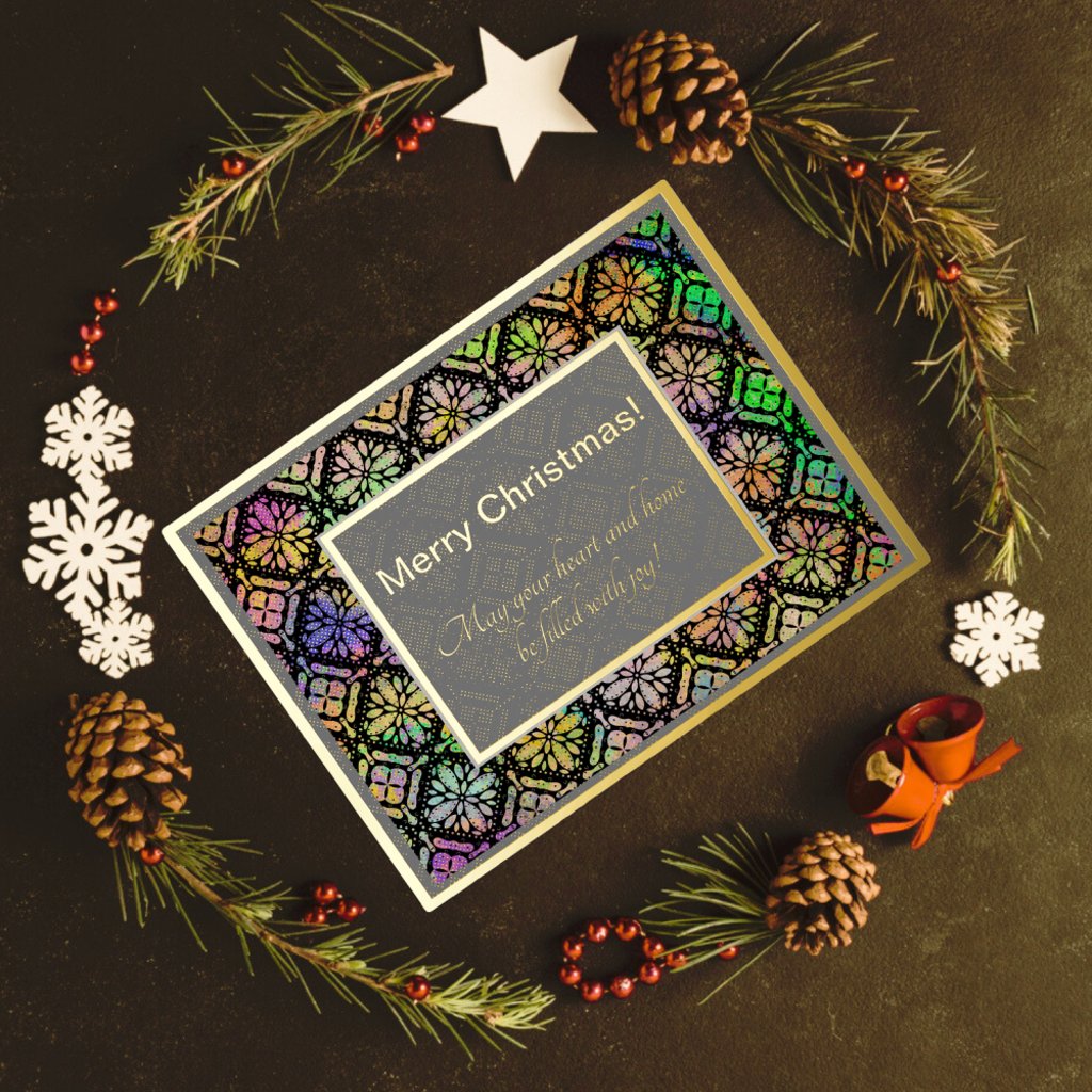 Merry Christmas multicolor pattern gray and gold