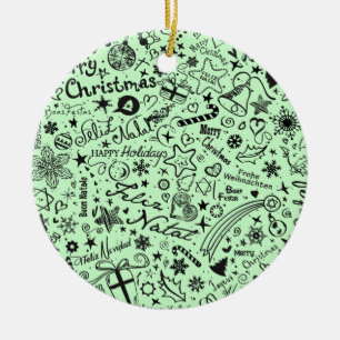 Merry Christmas Multiple Languages Ceramic Ornament