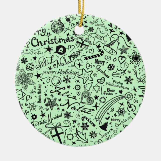 Merry Christmas Multiple Languages Ceramic Ornament (Front)