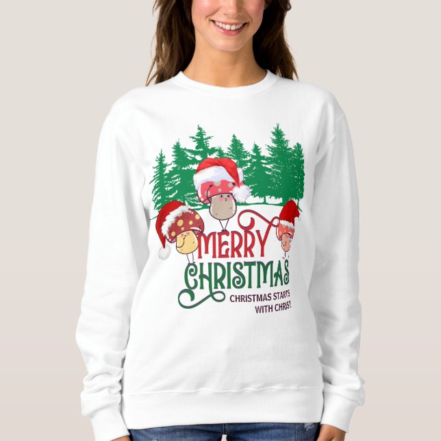 MERRY CHRISTMAS MUSHROOMS in Forest Sweatshirt (Front)