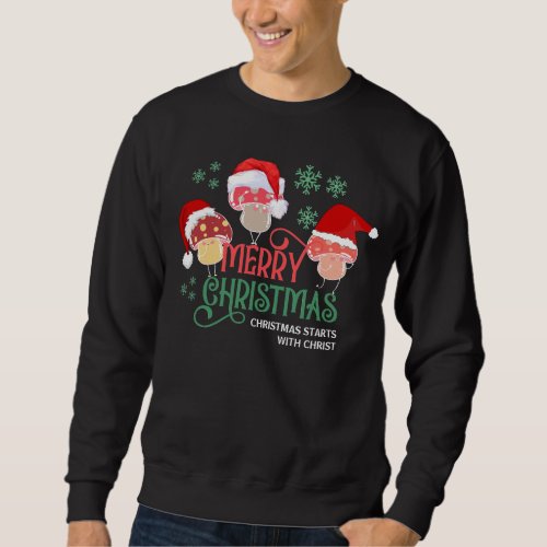 MERRY CHRISTMAS MUSHROOMS in Santa Hats Sweatshirt