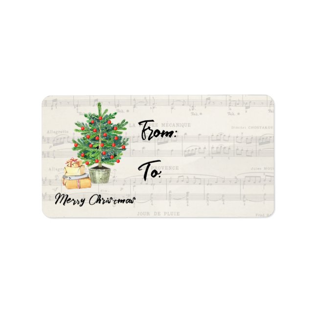Merry Christmas Music Paper Winter Greeting Season Label (Front)