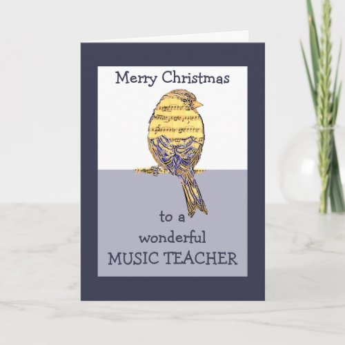 Merry Christmas Music Teacher Music Note Bird Holiday Card