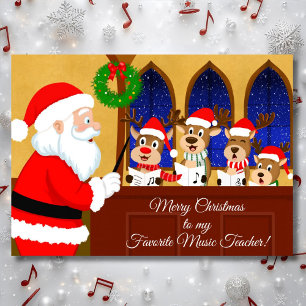 Merry Christmas Music Teacher Santa with Reindeer Card