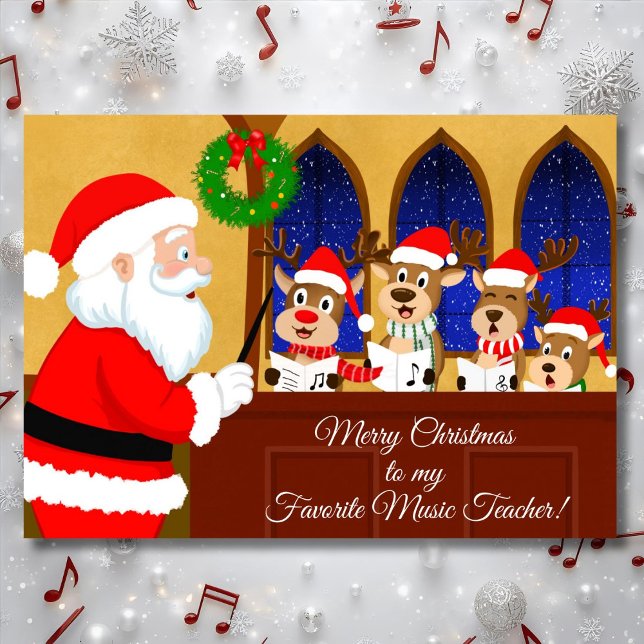 Merry Christmas Music Teacher Santa with Reindeer Card (Creator Uploaded)