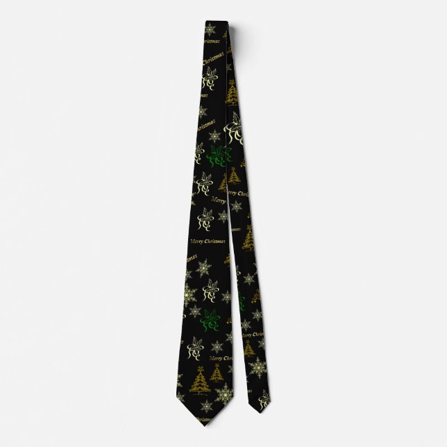merry christmas muster in schwarz und gold neck tie (Front)