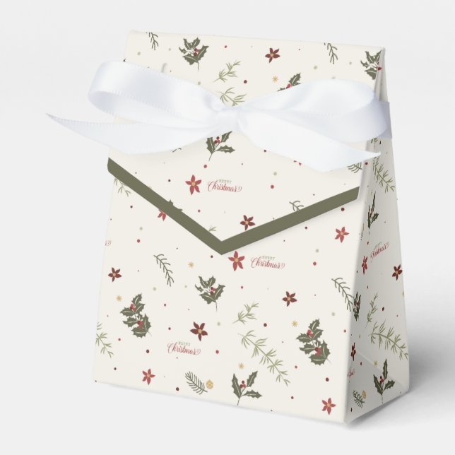 Merry Christmas Muted Holly Foliage Holiday Favor Boxes (Front Side)