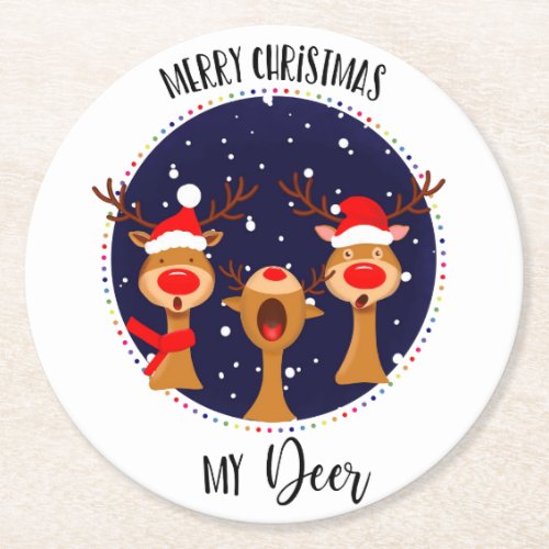 Merry Christmas my deer reindeer card friend lover Round Paper Coaster