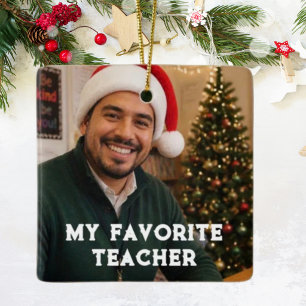 Merry Christmas My Favorite Teacher Photo Crimson Ceramic Ornament