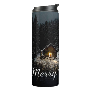 Merry Christmas Mystic Cabin Deep Woods Thermal Tumbler