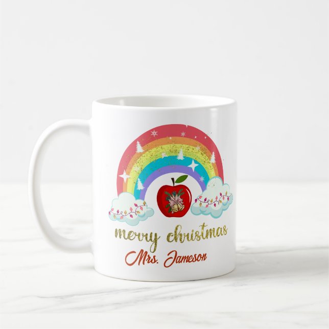 Merry Christmas Name Personalized Teacher Gift Coffee Mug (Left)