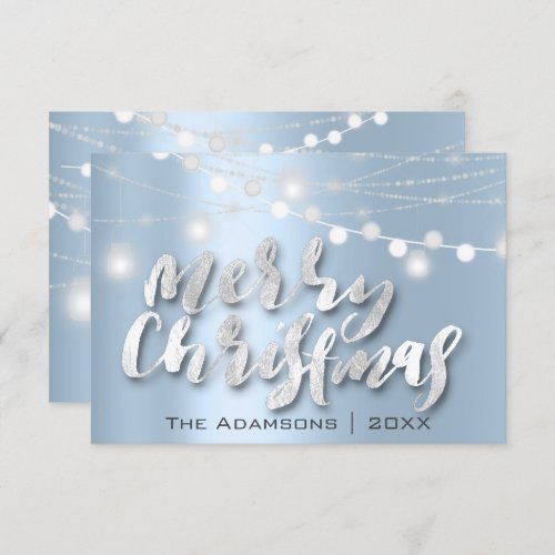 Merry Christmas Name Photo Grey Gray Lights Blue Invitation