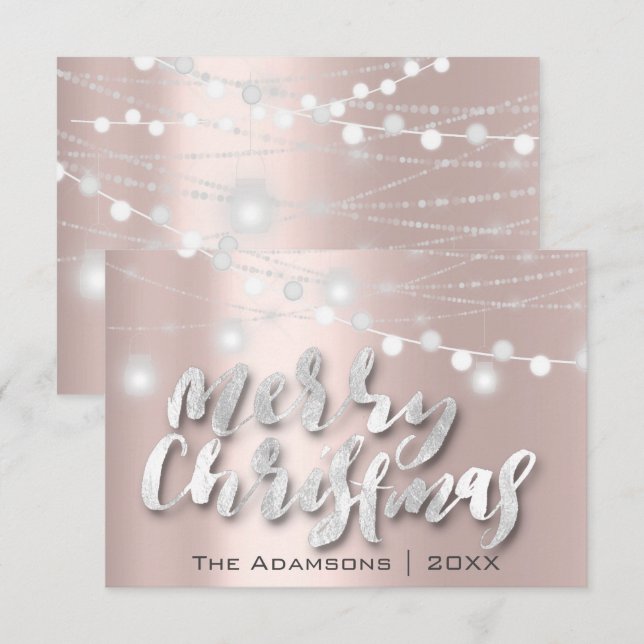 Merry Christmas Name Photo Grey Gray Lights Rose Invitation (Front/Back)