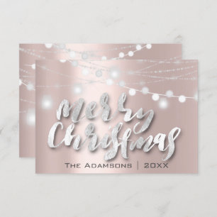 Merry Christmas Name Photo Grey Gray Lights Rose Invitation