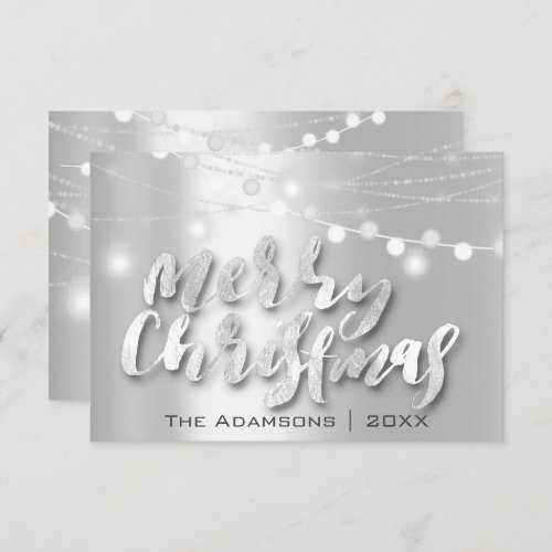 Merry Christmas Name Photo Grey Gray Lights Unique Invitation