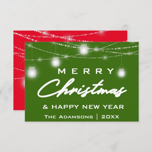 Merry Christmas Name Photo Lights Red Green Invitation