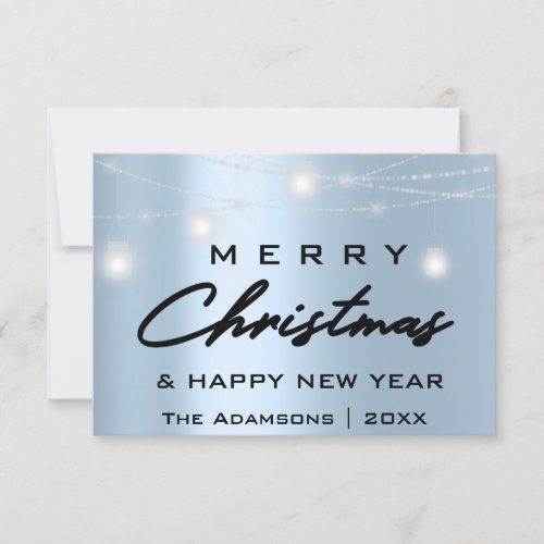 Merry Christmas Name Photo Tree Gray Lights Blue Invitation