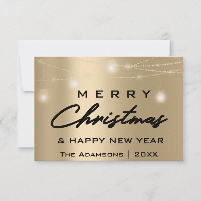 Merry Christmas Name Photo Tree Gray Lights Gold Invitation (Front)