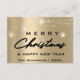 Merry Christmas Name Photo Tree Gray Lights Gold Invitation