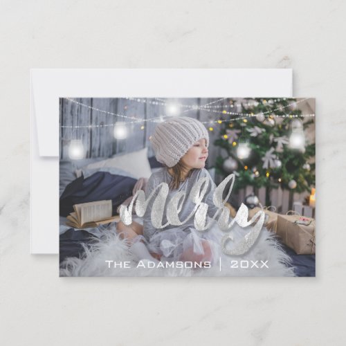 Merry Christmas Name Photo Tree Gray Lights Invitation