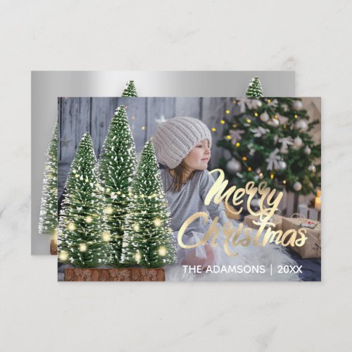 Merry Christmas Name Photo Tree Gray Lights Invitation